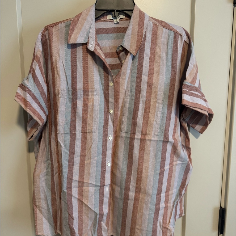 Madewell Striped Short Sleeve Button-Up shirt soft brushed cotton